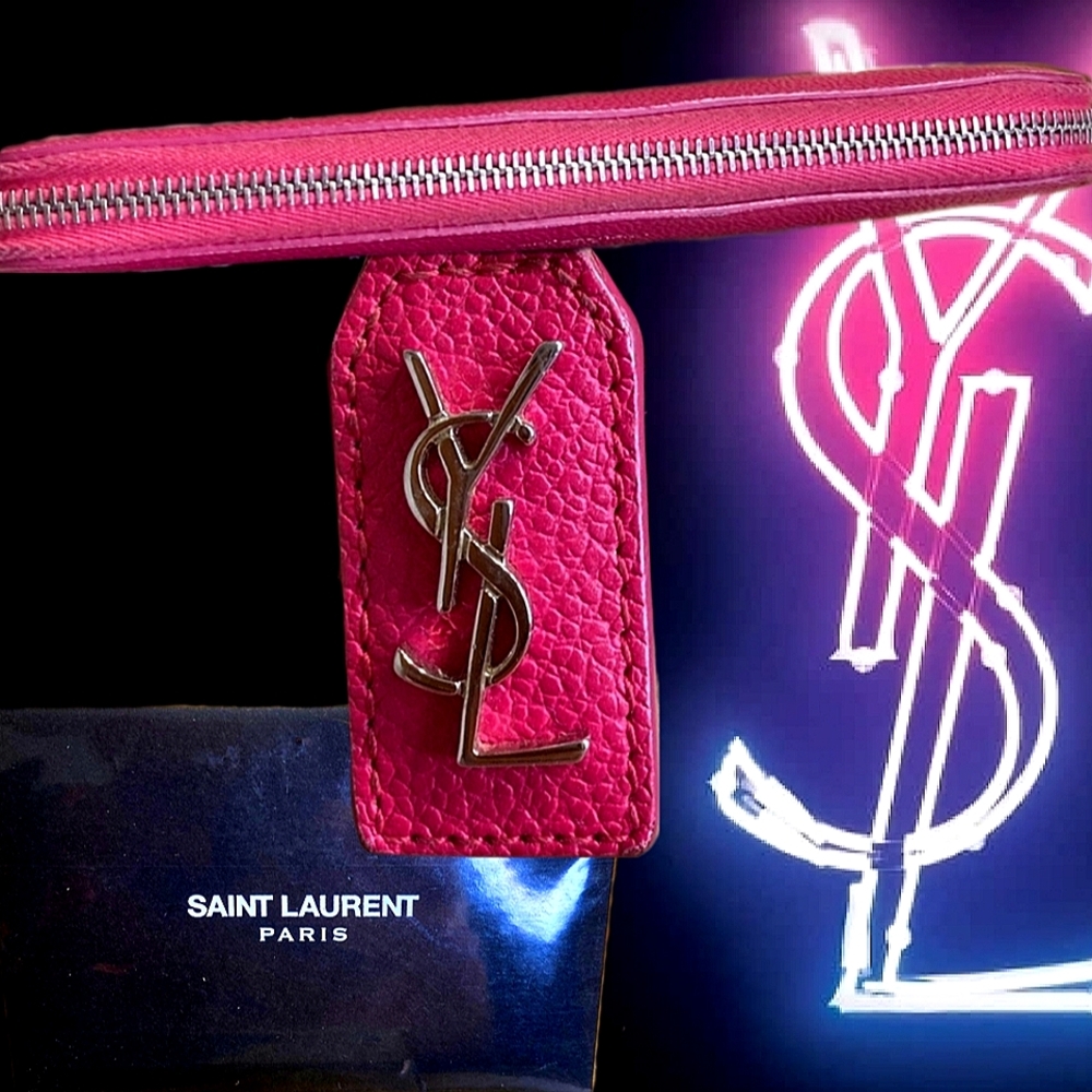 ⭐️YSL Yves Saint Laurent Pink Pebbled Leather Portefeuille Famme Long Wallet - Picture 4 of 9